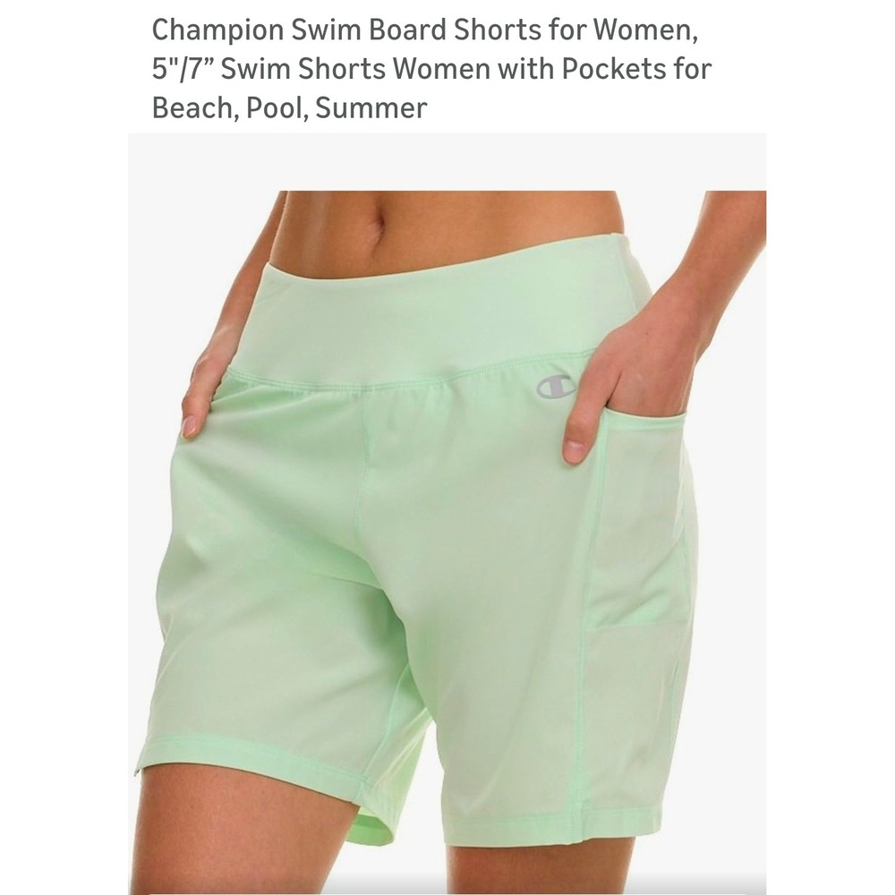 Champion Womens Mint Green Swim Board Shorts with Pockets 5/7‎ Inch Inseam NEW